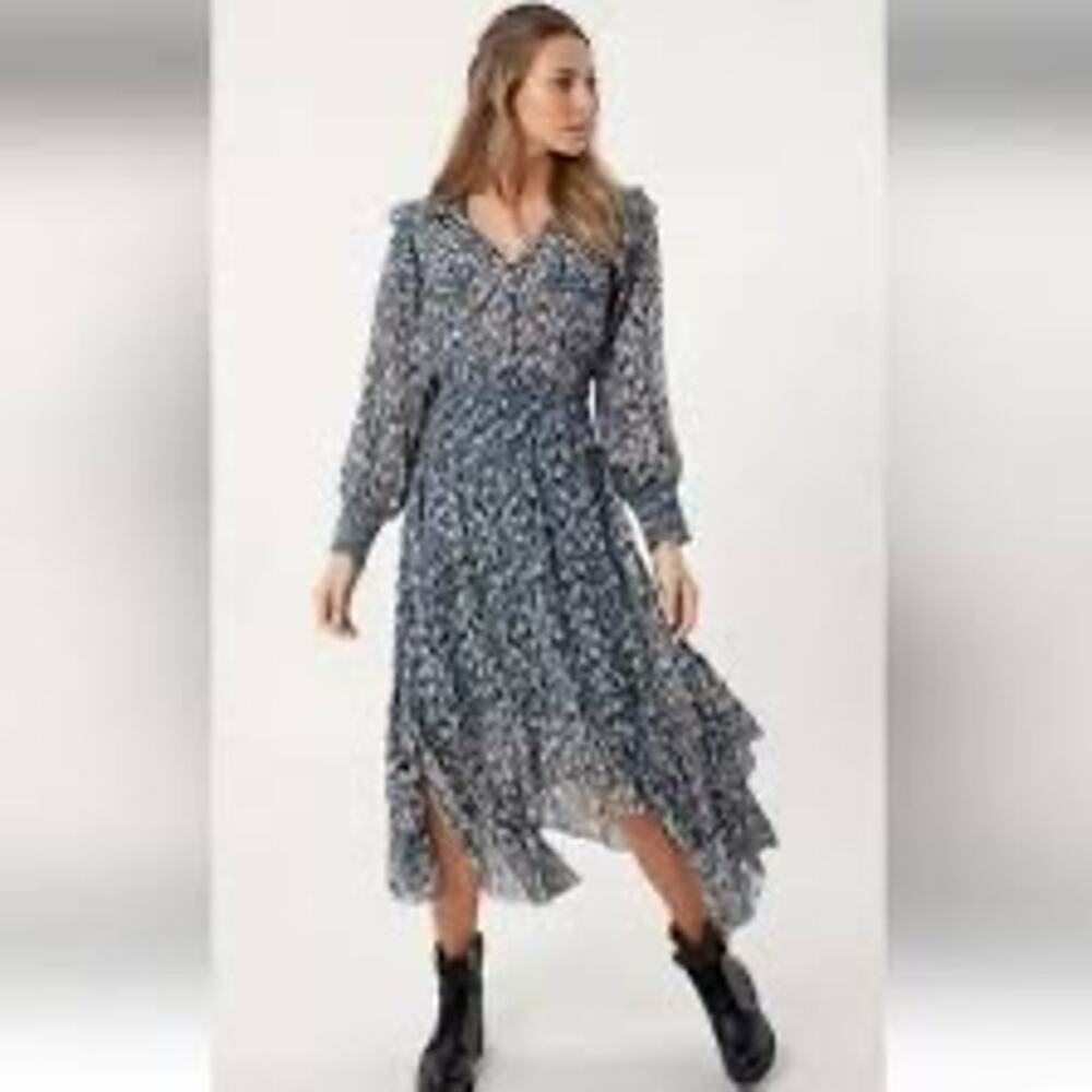 Hale Bob Edna Dress in Blue Flower Print Size 6